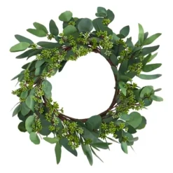 Wreaths-Kirkland's Home Eucalyptus Berry Wreath, 22 In. Green
