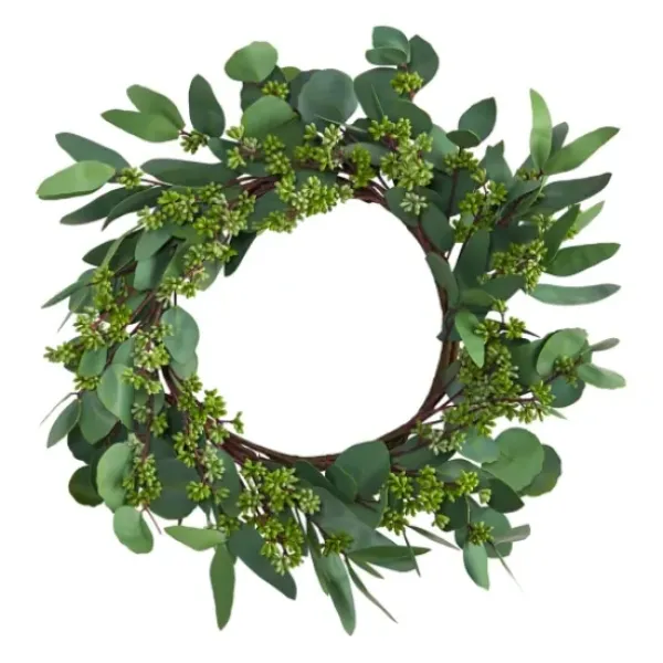 Wreaths-Kirkland's Home Eucalyptus Berry Wreath, 22 In. Green