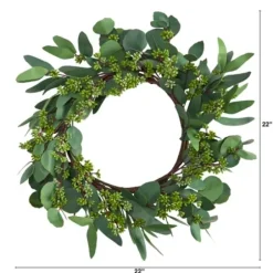 Wreaths-Kirkland's Home Eucalyptus Berry Wreath, 22 In. Green