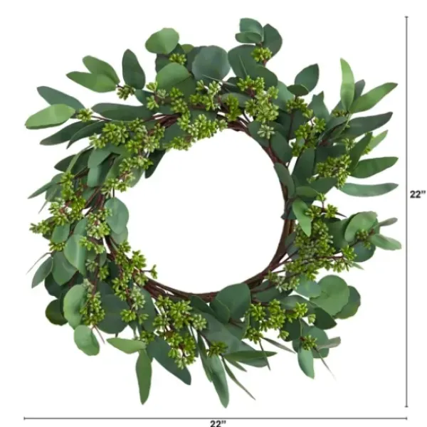 Wreaths-Kirkland's Home Eucalyptus Berry Wreath, 22 In. Green