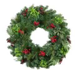 Wreaths-Kirkland's Home Evergreen And Red Berries Winter Mix Wreath Green/Red