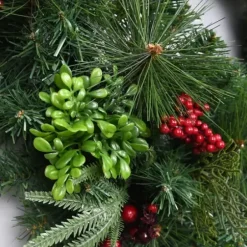 Wreaths-Kirkland's Home Evergreen And Red Berries Winter Mix Wreath Green/Red