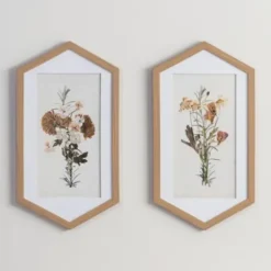 Framed Art-Kirkland's Home Fall Floral Hexagon Framed Art Prints, Set Of 2 White/Green/Brown