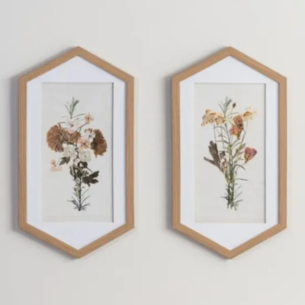 Framed Art-Kirkland's Home Fall Floral Hexagon Framed Art Prints, Set Of 2 White/Green/Brown