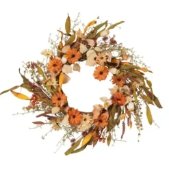 Wreaths-Kirkland's Home Fall Flowers And Foliage Spiral Wreath, 22 In. Orange/Yellow/Green