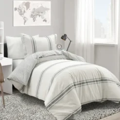 Duvets-Kirkland's Home Farmhouse Stripe 2-Pc. Twin Xl Duvet Set Gray