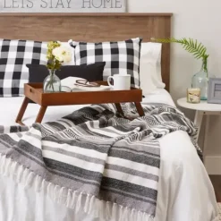 Blankets & Throws-Kirkland's Home Farmhouse Stripe Throw Black