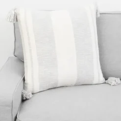 Pillows-Kirkland's Home Farmhouse Stripe With Tassels Pillow Gray