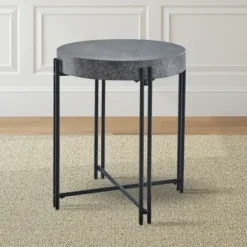 Accent & End Tables-Kirkland's Home Faux Concrete And Metal Base Accent Table