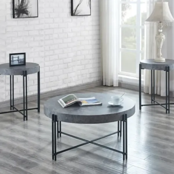 Accent & End Tables-Kirkland's Home Faux Concrete And Metal Base Accent Table
