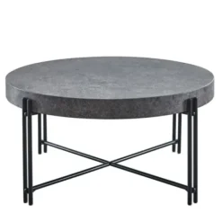 Coffee Tables-Kirkland's Home Faux Concrete And Metal Base Coffee Table Gray