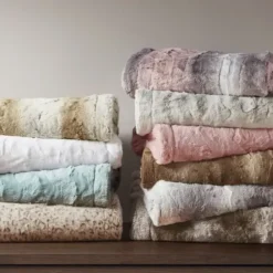 Blankets & Throws-Kirkland's Home Faux Fur Oversized Throw Blanket Tan