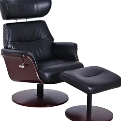 Accent Chairs-Kirkland's Home Faux Leather Accent Chair With Ottoman Black