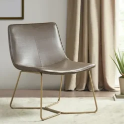 Accent Chairs-Kirkland's Home Faux Leather Accent Chair With Gold Base Gray