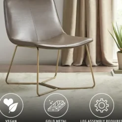 Accent Chairs-Kirkland's Home Faux Leather Accent Chair With Gold Base Gray