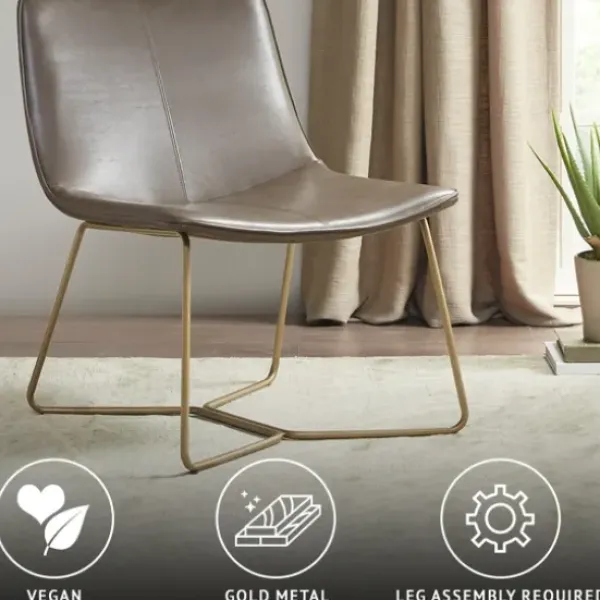 Accent Chairs-Kirkland's Home Faux Leather Accent Chair With Gold Base Gray
