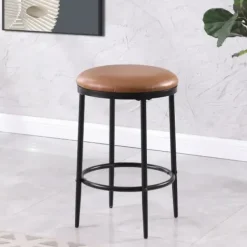 Bar Stools & Counter Height Stools-Kirkland's Home Faux Leather And Metal Counter Stool Brown