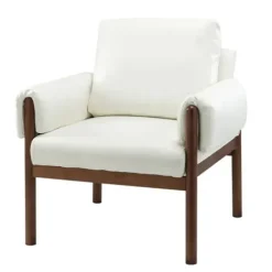 Accent Chairs-Kirkland's Home Faux Leather And Wood Accent Chair White