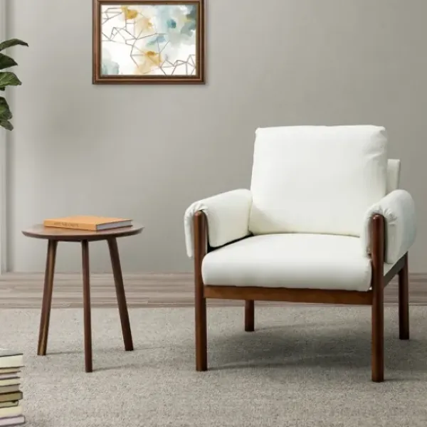 Accent Chairs-Kirkland's Home Faux Leather And Wood Accent Chair White