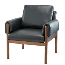 Accent Chairs-Kirkland's Home Faux Leather And Wood Accent Chair Black