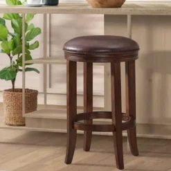 Bar Stools & Counter Height Stools-Kirkland's Home Faux Leather And Wood Counter Stool Brown