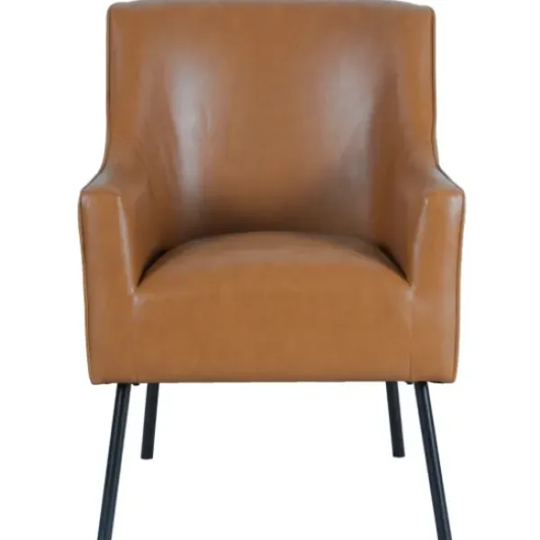 Accent Chairs-Kirkland's Home Faux Leather Black Legs Accent Chair Brown