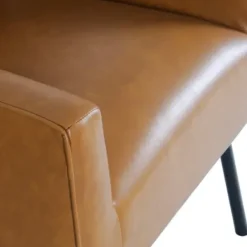 Accent Chairs-Kirkland's Home Faux Leather Black Legs Accent Chair Brown