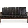 Sofas & Loveseats-Kirkland's Home Faux Leather Channel Sofa, 63 In. Black