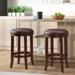 Bar Stools & Counter Height Stools-Kirkland's Home Faux Leather Counter Stools, Set Of 2 Brown