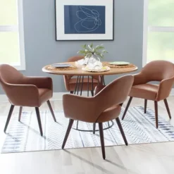 Dining Chairs-Kirkland's Home Faux Leather Curved Open Back Dining Chair Brown