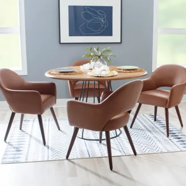 Dining Chairs-Kirkland's Home Faux Leather Curved Open Back Dining Chair Brown