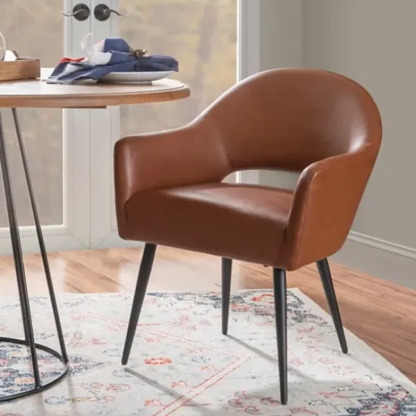 Dining Chairs-Kirkland's Home Faux Leather Curved Open Back Dining Chair Brown