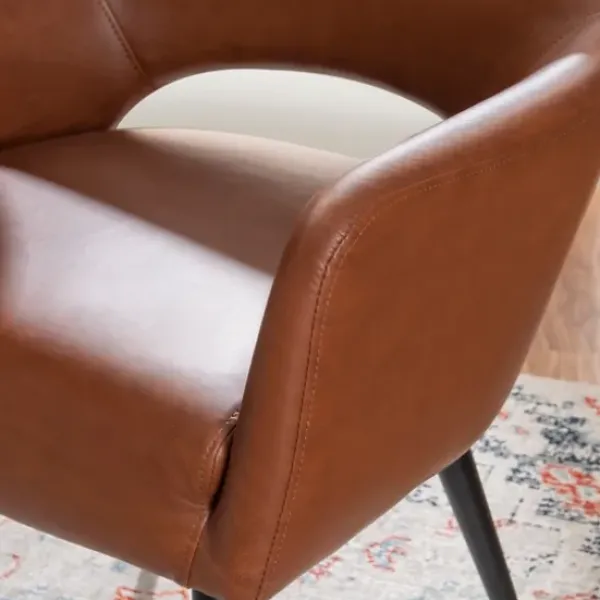 Dining Chairs-Kirkland's Home Faux Leather Curved Open Back Dining Chair Brown