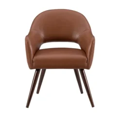 Dining Chairs-Kirkland's Home Faux Leather Curved Open Back Dining Chair Brown