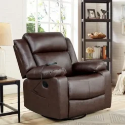 Accent Chairs-Kirkland's Home Faux Leather Heated Massage Recliner Brown