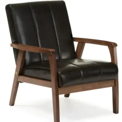 Accent Chairs-Kirkland's Home Faux Leather Kegan Accent Chair Black