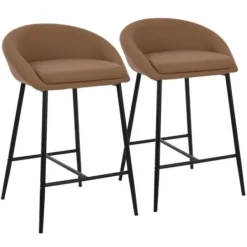 Bar Stools & Counter Height Stools-Kirkland's Home Faux Leather Low Counter Stools, Set Of 2 Brown