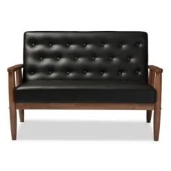 Sofas & Loveseats-Kirkland's Home Faux Leather Modern 2-Seat Loveseat Black