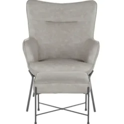 Accent Chairs-Kirkland's Home Faux Leather 2-Pc. Chair And Ottoman Set Gray