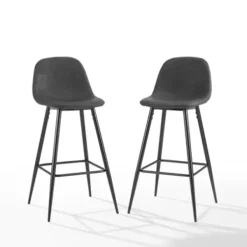 Bar Stools & Counter Height Stools-Kirkland's Home Faux Leather Slope Bar Stools, Set Of 2 Black
