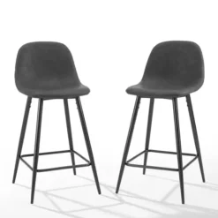 Bar Stools & Counter Height Stools-Kirkland's Home Faux Leather Slope Bar Stools, Set Of 2 Black