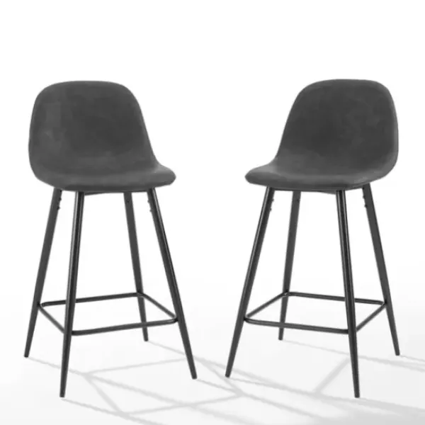Bar Stools & Counter Height Stools-Kirkland's Home Faux Leather Slope Bar Stools, Set Of 2 Black