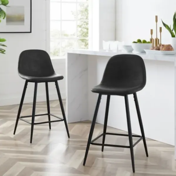 Bar Stools & Counter Height Stools-Kirkland's Home Faux Leather Slope Bar Stools, Set Of 2 Black