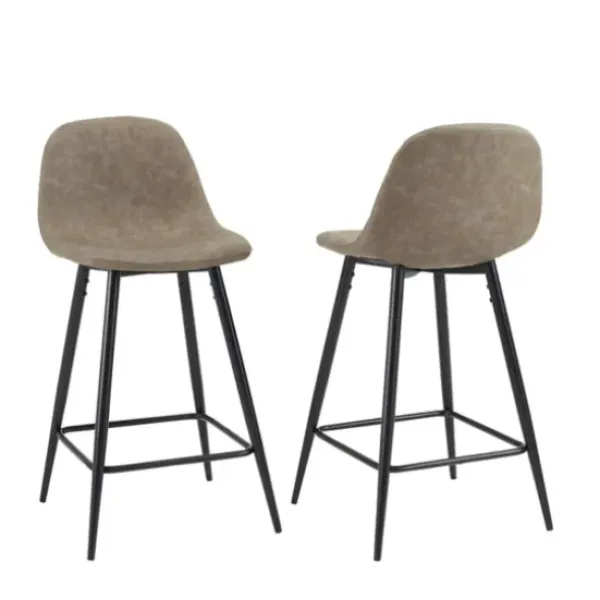 Bar Stools & Counter Height Stools-Kirkland's Home Faux Leather Slope Counter Stools, Set Of 2 Brown