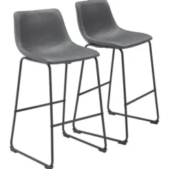 Bar Stools & Counter Height Stools-Kirkland's Home Faux Leather Sloped Bar Stools, Set Of 2 Gray