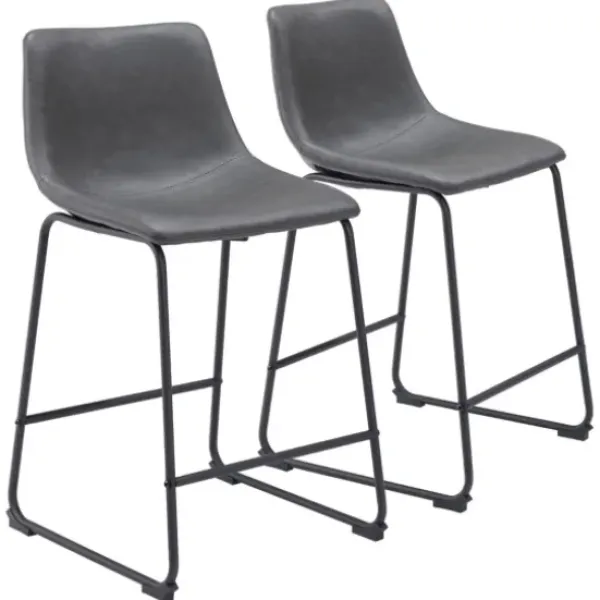 Bar Stools & Counter Height Stools-Kirkland's Home Faux Leather Sloped Counter Stools, Set Of 2 Gray