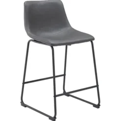 Bar Stools & Counter Height Stools-Kirkland's Home Faux Leather Sloped Counter Stools, Set Of 2 Gray