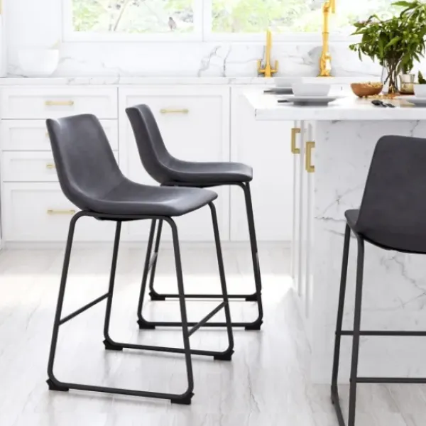 Bar Stools & Counter Height Stools-Kirkland's Home Faux Leather Sloped Counter Stools, Set Of 2 Gray