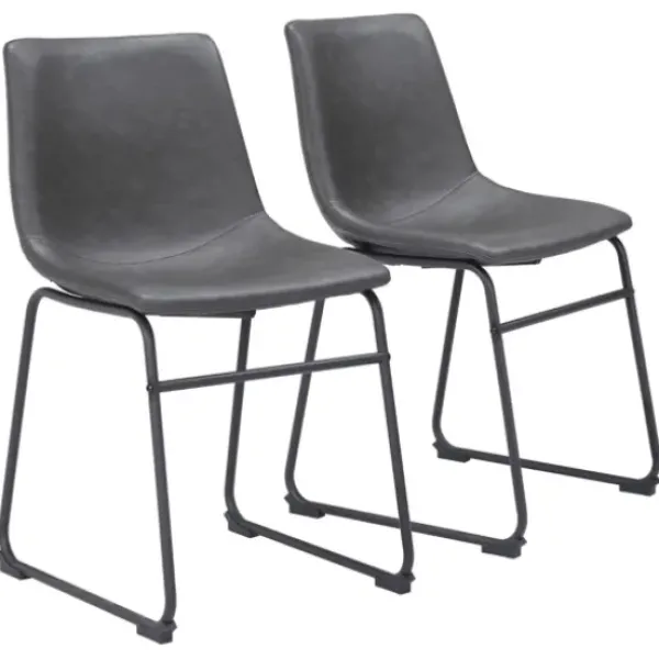 Dining Chairs-Kirkland's Home Faux Leather Sloped Dining Chairs, Set Of 2 Gray