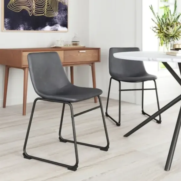 Dining Chairs-Kirkland's Home Faux Leather Sloped Dining Chairs, Set Of 2 Gray